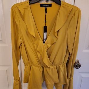 Yellow chiffon peplum top BCBGMaxAzria NWT